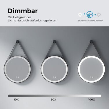 Дзеркало для ванної кімнати з підсвічуванням 60см, кругле LED дзеркало з LED-підсвічуванням, 3 кольори світла, регулювання яскравості, сенсорне управління, чорна рама, знімний монтаж 60x60 см
