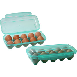 Ящик для яєць з пластику без вмісту БФА, для холодильника і транспортування, прозорий, можна складати, легко мити, кришка з кришкою, тримач для яєць зелений (10 яєць)