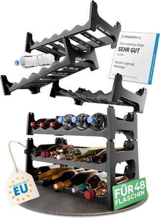 Стелаж для вина Novaliv Modulares на 60 пляшок - міцний, розширюваний, з переробленого пластику, чорний, для підвалу, ресторану та дому