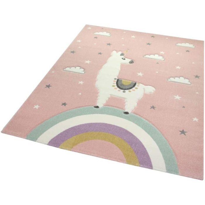 Пастельний дитячий килим Llama Play Килим Llama Unicorn Килим Rainbow Clouds рожевого розміру (200 x 290 см)