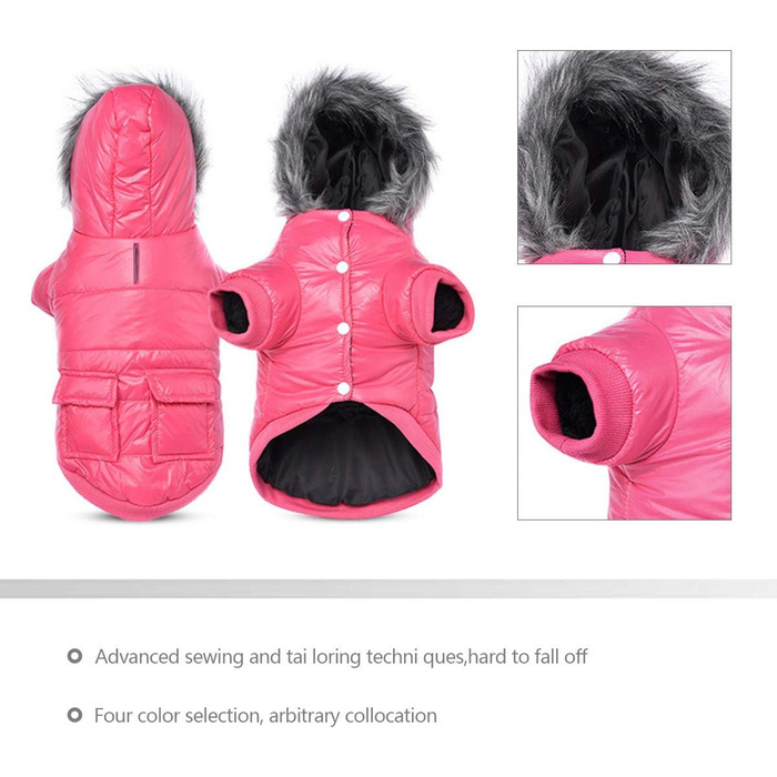 Пальто для собак PETCUTE зимовий одяг для собак водонепроникна куртка для собак тепла флісова куртка з підкладкою для собак (L, рожевий)