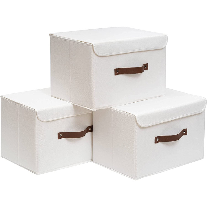 Ящики для зберігання з 3 предметів з кришками, 38 x 25 x 25 см, складні тканинні ящики, кошики для зберігання, органайзери для ігор і багато іншого.