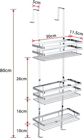 Ваш душовий піддон без свердління полиця для ванної підвісна полиця 3 поверхи для підвішування з гачками душова Полиця душова корзина для душової кабіни ванна кімната - 80 см (срібло)
