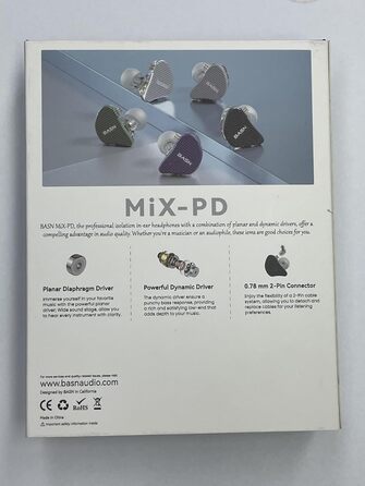 Внутрішньоканальний монітор BASN Mix-PD, Planar динамічний драйвер Hi-Fi IEM, знімний 2-контактний кабель (сріблястий)