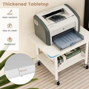 Стіл для принтера HOMASIS з 2 ящиками, стійка для принтера з 4 колесами та 2 гальмами, вантажопідйомність 55 кг, для офісу та дому (білий)