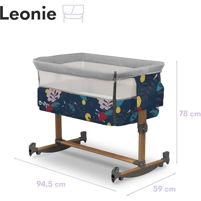 Дитяче ліжко Lionelo Leonie Plus 3 в 1 (колиска, ліжко-приліжко, гойдалка) блакитне, до 9 кг, з кошиком