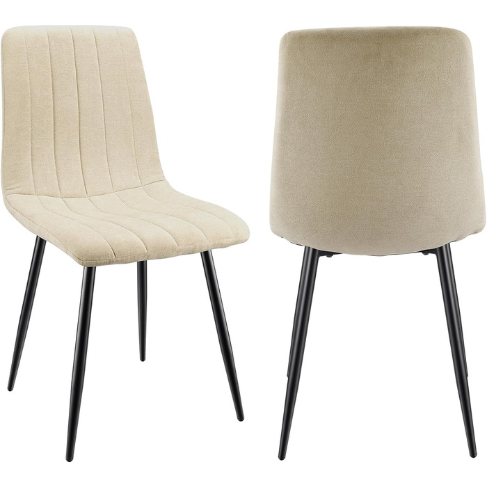 Набір обідніх стільців, м'які стільці з льоновим покриттям та чорними металевими ніжками, смугастий дизайн, для вітальні, кухні, спальні, ресепшну (2 шт., смугастий бежевий)