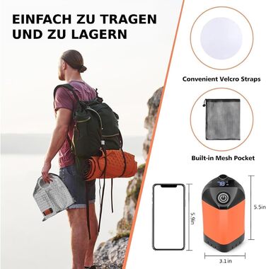 Портативний душ для кемпінгу Leise з акумулятором 7800mAh, USB-C, 3 режими, LED-дисплей - помаранчевий