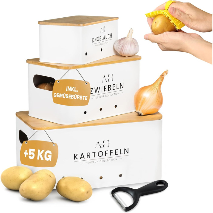 Набір контейнерів для зберігання картоплі, цибулі та овочів AH® (4 шт.) з щіткою для овочів, преміум якість