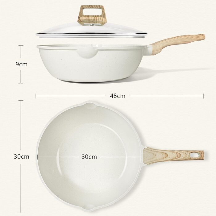 Сковорода з високим бортиком GiPP, 30 см, керамічне антипригарне покриття, з кришкою, 4.3 л, для всіх типів плит, біла