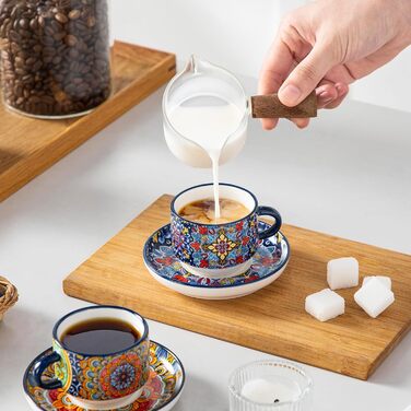 Набір чашок для еспресо Vancasso 4 шт., 150 мл SIMI з підставками та стійкою, керамічні чашки для еспресо, капучино, лате, мокко