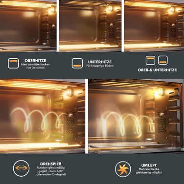 Багатофункціональна міні-піч Heinrich's 48L з конвекцією, таймером, підсвічуванням, 100-230°C, сенсорне керування, з аксесуарами, чорна, 2000W