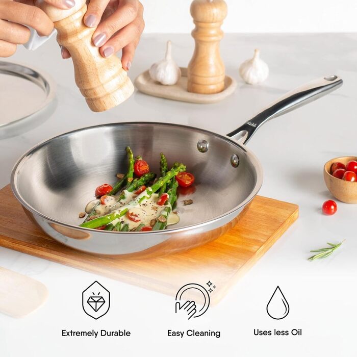 Нержавіюча сковорода Triply Stahl з кришкою, 24 см, 1.8 л (на 6 осіб)