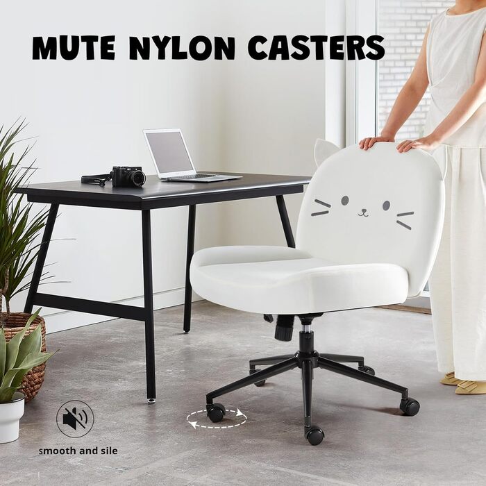 Офісний стілець IWMH без підлокітників, регульований по висоті, поворотний з роликами, з тканинним сидінням, ергономічний, крісло для читання з широким сидінням для позиції