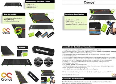 Похідне ліжко Cronos ORIGINAL Heckermann, кемпінгове ліжечко захисний чохол Модель RC-B-6A Camp - Матеріал Алюміній, поліестер (600D) - Складна конструкція - Технологія ALUCARBO