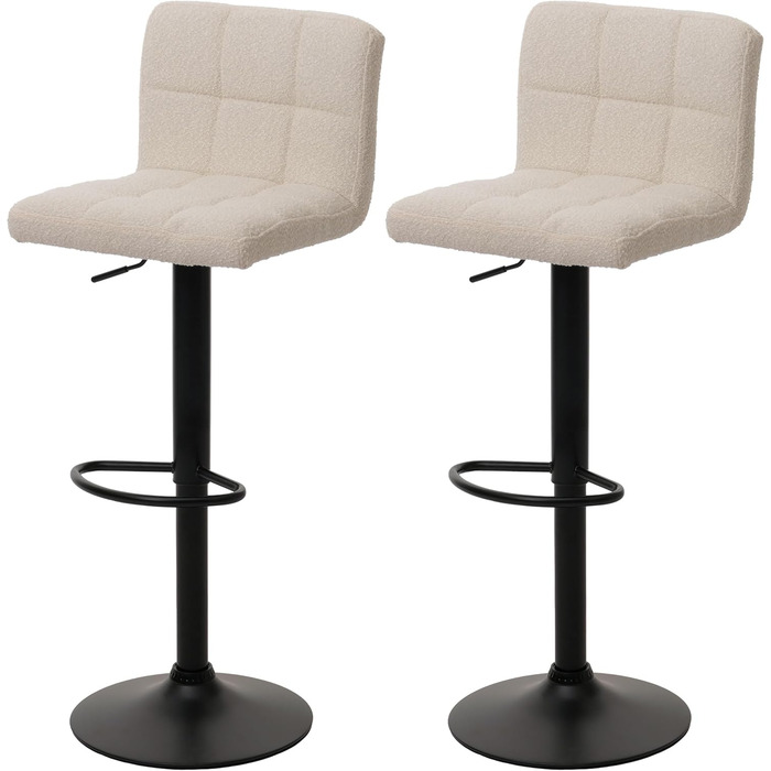 Набір з 2 барних стільців Mendler HWC-G87, регульована висота, поворотний, Boucle (450г/м²), кремово-бежевий, FSC®