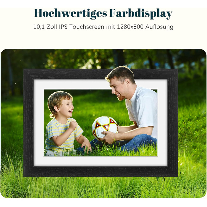 Цифровий фоторамка Eptusmey 10.1 дюйма з Wi-Fi, корпус з дуба, 32GB, IPS Touchscreen, підтримка Uhale APP, для подарунків, білий дуб