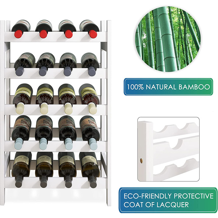 Стильна полиця для вина на 20 пляшок SMIBUY з бамбука - 5 ярусна, для кухні, комори, погреба, бару