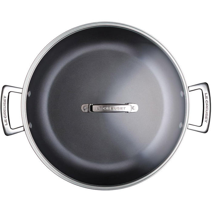 Пан з антипригарним покриттям Le Creuset, Ø 30 см, з кришкою, для всіх типів плит (в т.ч. індукційних), алюміній, сірий/срібний