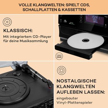 Вініловий програвач Auna з Bluetooth, USB, CD, DAB-радіо, динаміками, ретро-дизайн
