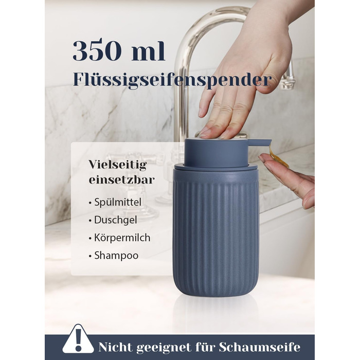 Набір для ванної кімнати блакитний, 4 шт. з кераміки: дозатор для мила 350 мл, стаканчик для зубної щітки, мильниця, контейнер для ватних паличок. Декоративний набір для раковини