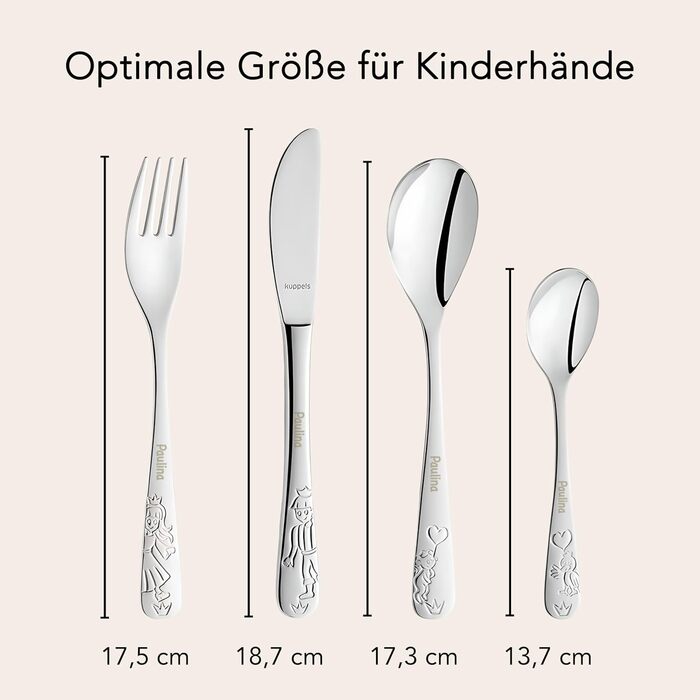 Дитячий набір столових приборів Kinderbesteck з гравіюванням, від 3 років, для дівчаток та хлопчиків, подарунок на хрещення/день народження, дитячий посуд у стилі ферми (принцеса)