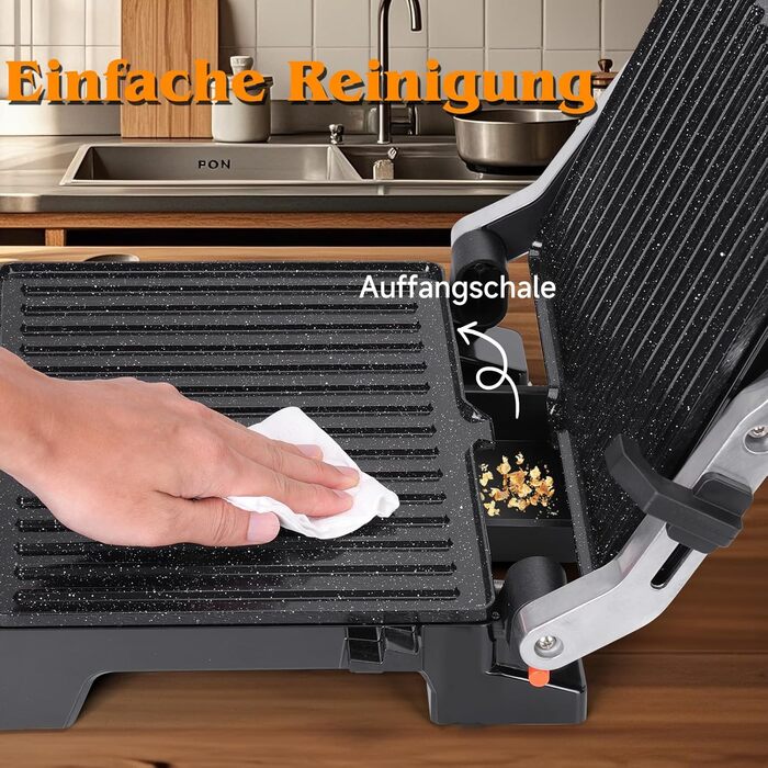 Контактний гриль Aigostar з керамічним покриттям, таймер на 30 хв. Паніні гриль та сендвічмейкер для сендвічів, стейків, тостів. 2000 Вт, регульований термостат, відкривання 180°, функція грилю