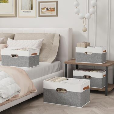 Коробки для зберігання з тканини Yawinhe (3 шт.), 33x23x20 см, білий/сірий, SNK030WGXS