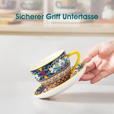 Набір кавових чашок капучіно Vancasso SIMI 6 шт. з блюдцями, 240 мл, порцеляна, для 6 осіб, мікрохвильова піч, богемський стиль