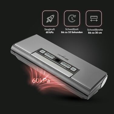 Вакууматор для продуктів LEHMANN — вакуумний пакувальник для сухих та вологих продуктів, пристрій для запаювання пакетів з шлангом для відкачування повітря, ширина шва 30 см