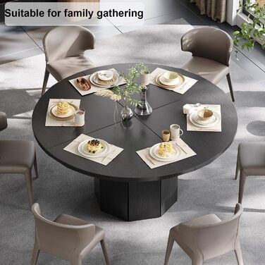 Округлий обідній стіл HSH для 4-6 осіб. Дерев'яний стіл для їдальні/кухні з сучасним дизайном, чорний дуб, 120 x 120 x 75 см