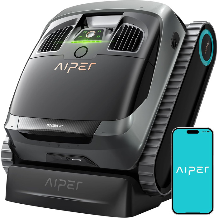 Робот-пилосос для басейну AIPER Scuba X1 з додатком, 25200 л/год, подвійний вихід, ультра-тонка фільтрація 3 мкм, очищення водної лінії, акумуляторний, ідеально для вбудованих басейнів