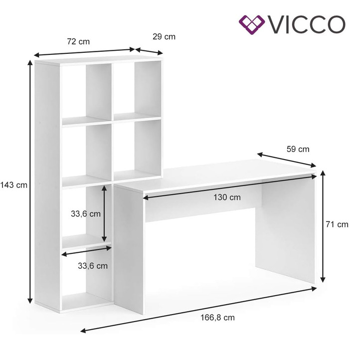 Письмовий стіл Vicco Mara, білий, 59x166.8 см