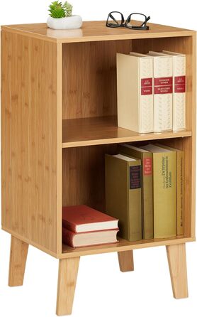 Книжкова шафа Relaxdays, 2 відділення, відкрита шафа HBT 70 x 40 x 35 см, регульована по висоті полиця, стояча полиця, натуральна, бамбук, деревоволокниста плита