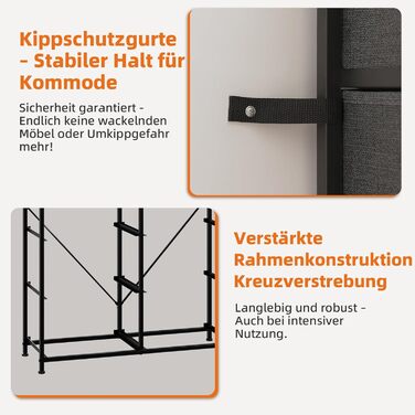 Комод з тканини з шухлядами, комод-шафа для спальні, вітальні, передпокою, 8 шухляд, білий (вугільно-сірий), 30T x 80B x 114.5H см