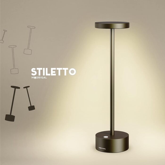 LED-лампа Neu Stiletto IP54: бездротова, USB-C, для дому та ресторану (чорний)