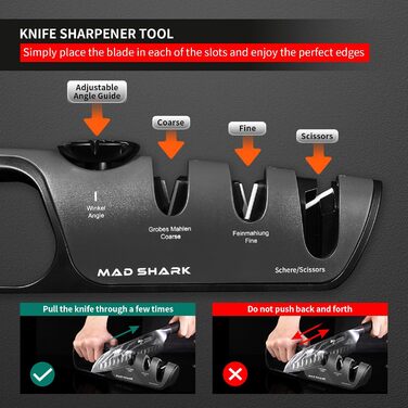 Точилка для ножів MAD SHARK, 6 кутів заточування, груба та тонка, ручна, чорна