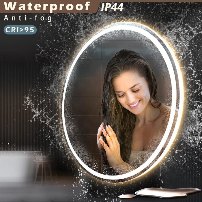 LED дзеркало для ванної кімнати KWW 80 см з регулюванням кольору, протитуманне, диммер, сенсорне керування