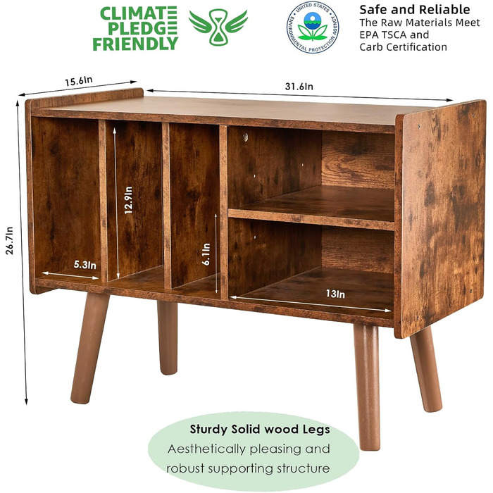 Підставка для програвача з місцем для зберігання вінілових платівок, витримує до 136 кг, велика стійка-шафа для програвача з місцем для альбомів, вінілова полиця-вітрина, дерев'яна підставка для програвача (колір: коричневий)