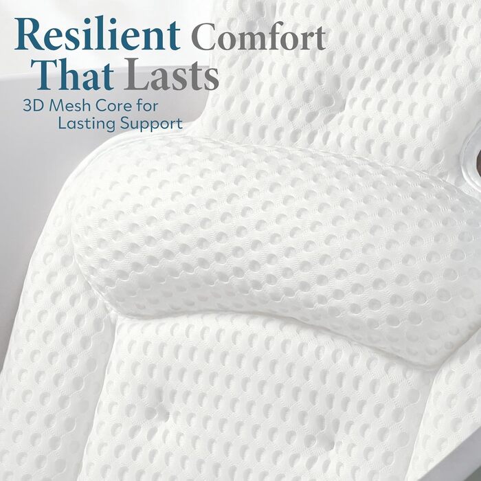 Подушка для ванни на голову та шию, бежева, 3D-сітка, 54 присоски - комфортний аксесуар для релаксу у ванні