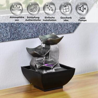 Фонтан для дому Zen'Light Boro: розслаблюючий водоспад з LED-підсвіткою для вітальні, спальні, офісу. Ідеальний для медитації та релаксації. Замкнутий цикл, H 18 см