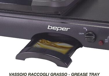 Електрогриль BEPER 90.871 з кришкою, антипригарне покриття, нержавіюча сталь, чорний (1600 Вт)