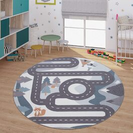 Ігровий килим для дитячої кімнати TT Home круглий дороги 160 см сірий