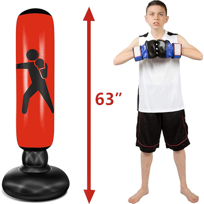 Дитяча надувна боксерська груша EQARD, 157 см, окремо стоїть боксерська груша для миттєвого відновлення, боксерські груші для занять карате, тхеквондо, ММА, чорний