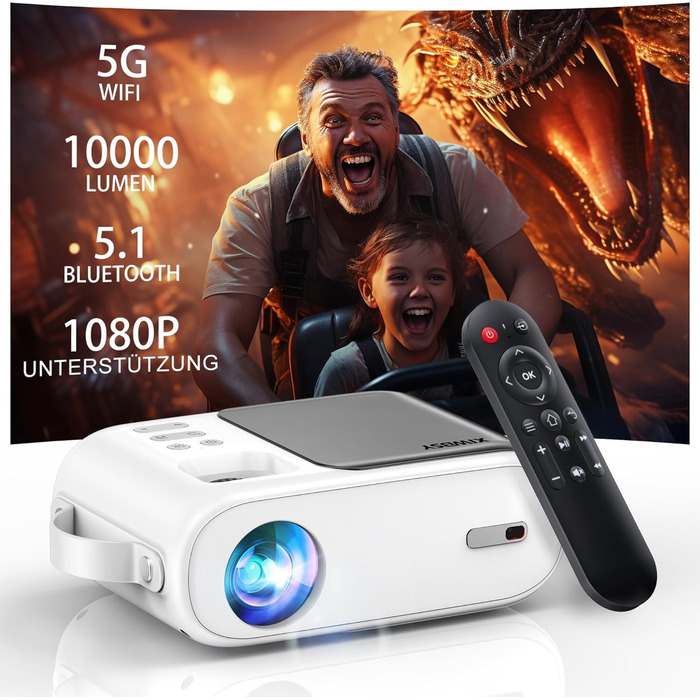 Mini-Beamer 10000 люменів, 1080P LED проектор, сумісний з TV Stick, X-Box, DVD, ноутбуком, смартфоном, Android, HDMI, USB, 5G WiFi, Bluetooth AND-Q2