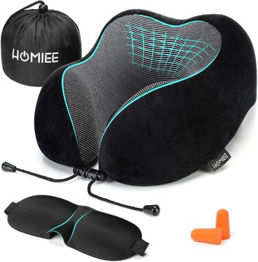 Подушка для шиї Homiee, ортопедична, з memory foam, для подорожей, авто, офісу, чорна
