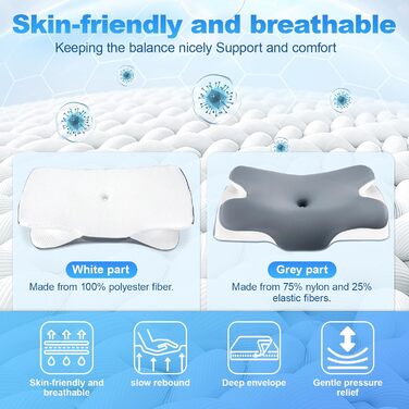 Ортопедична подушка для шиї LNZHAO з memory foam - підтримка для сну на боці, спині та животі - для зняття болю в шиї та плечей (темно-сіра)