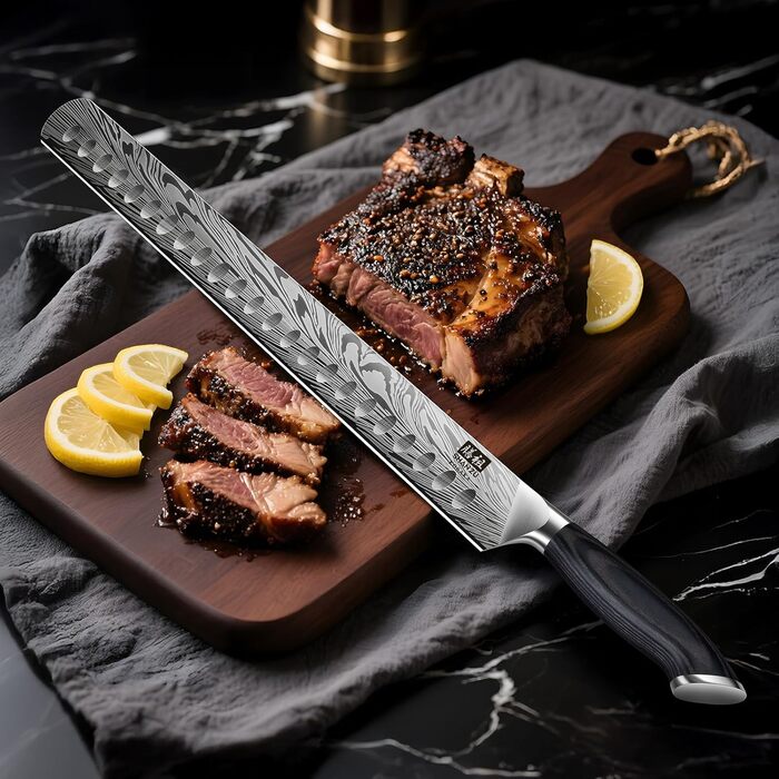 Японський кухонний ніж SHAN ZU з порошкової сталі, 30 см. Професійний ніж шеф-кухаря з високим вмістом вуглецю, ергономічна ручка з паккавуда. (Транжирний ніж)