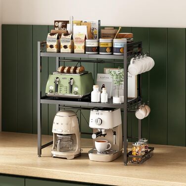 Регульована полиця для мікрохвильової печі NETEL 3-ярусна, чорна, висувна 40-60 см, з кошиками