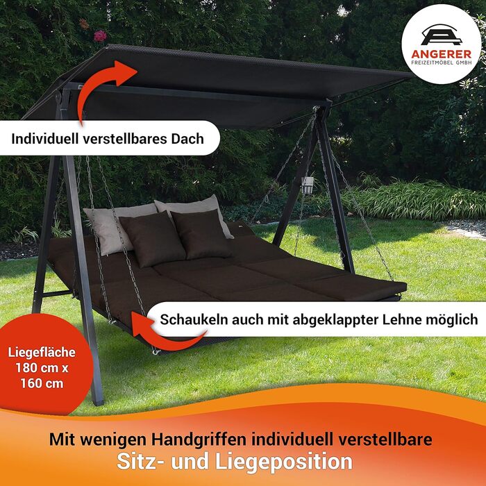 Гойдалка Ангерер Голлівуд Лаунж Смарт – зручна гойдалка для відпочинку з функцією ліжка, Made in Germany, преміум-якість, коричнева